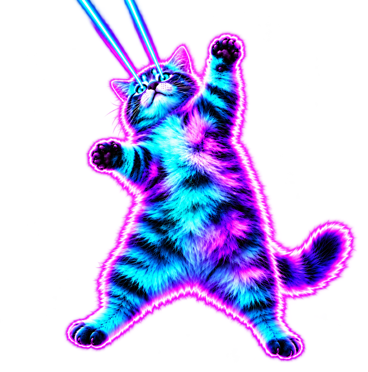 Neon cosmic cat firing laser beams from its eyes